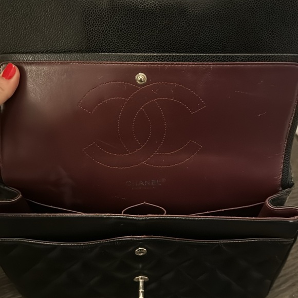 Classic Black Caviar Double Flap Chanel Jumbo - Picture 8 of 9
